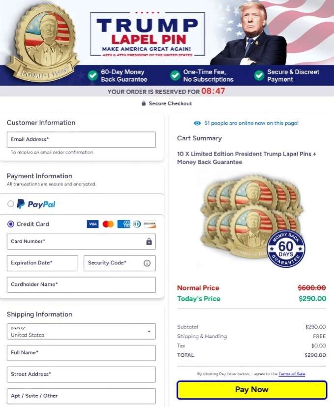 Trump Lapel Pin Order Page